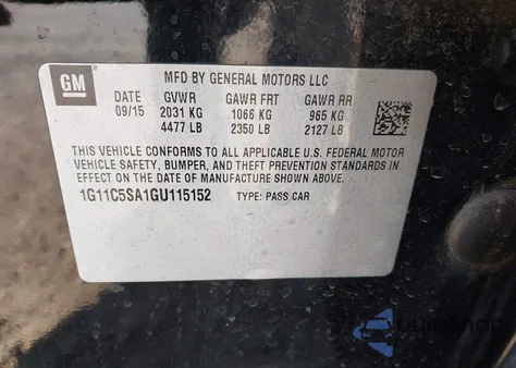 2016 Chevrolet Malibu Limited Lt из США, поврежденный, VIN 1G11C5SA1GU115152